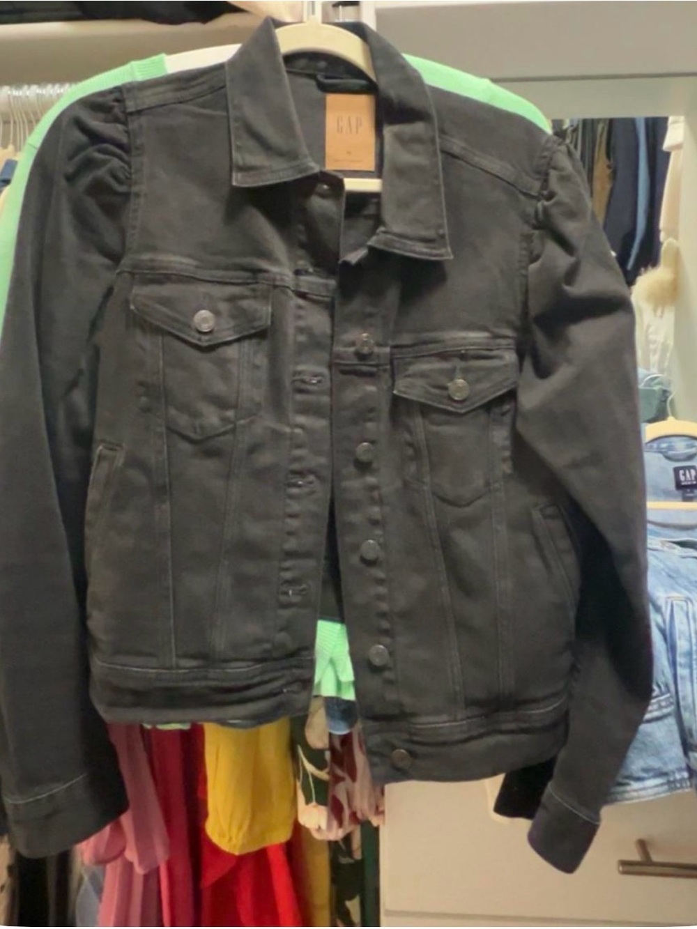 GAP Black Structured Denim Jacket with puff sleeves- Medium